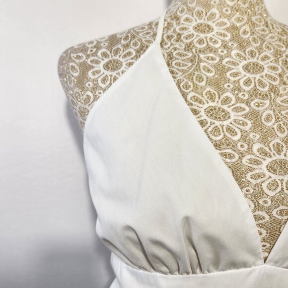 AP.NY Size 12 Women's White Sleeveless Zip Back Floral Embroidered Halter Dress - Picture 4 of 16